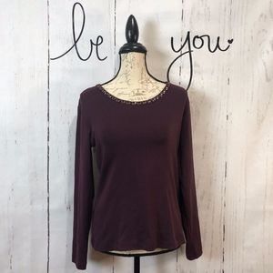 Chico’s Plum Embellished Collar Long Sleeve Top